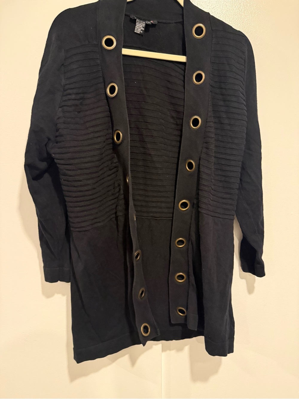 Tracy M Black Open Cardigan with Subtle Red Logo size Large